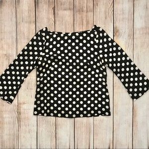 J. CREW 3/4 Sleeve Black Polka Dot Blouse